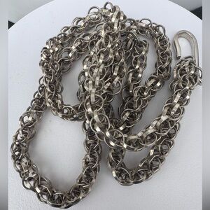 Vintage Necklace multi-loop twisted pattern silver tone metal thick